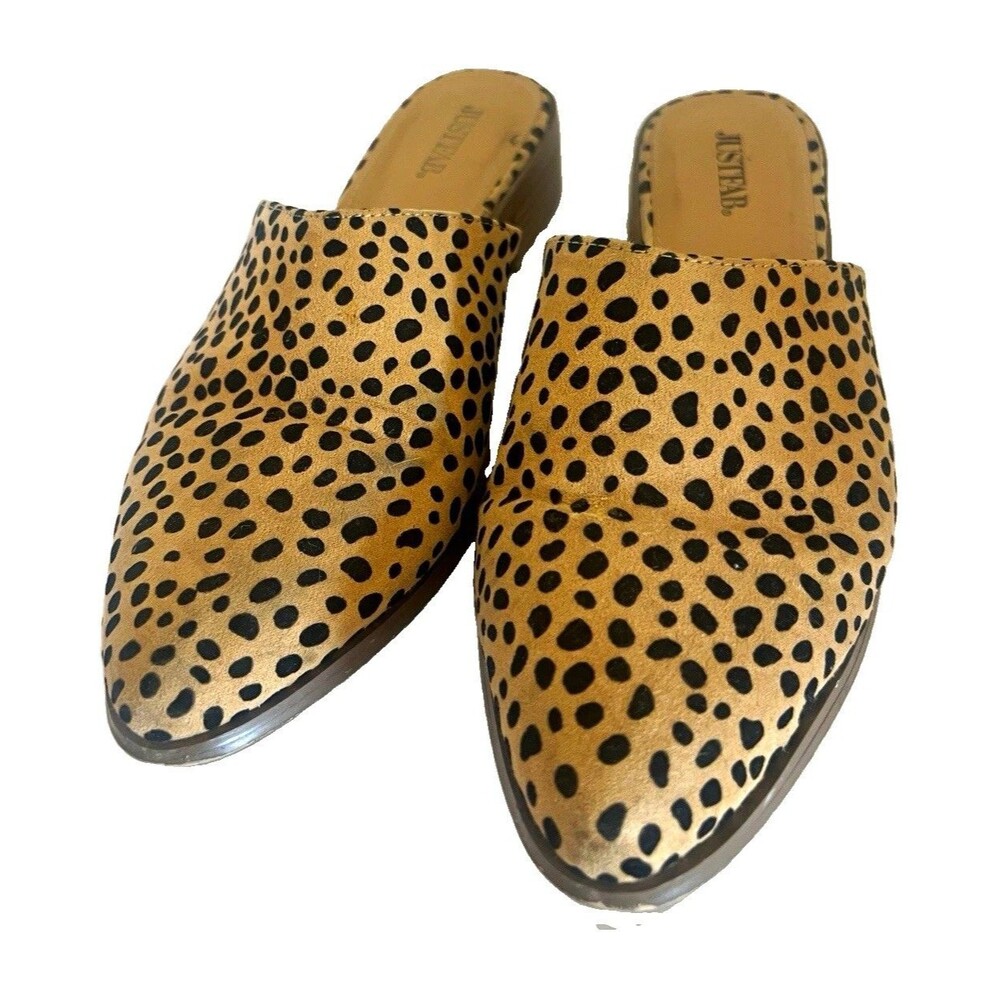 Women's Leopard Print Pointed Toe Mule Heels Slip-On Beige/Black 7.5 boho indie